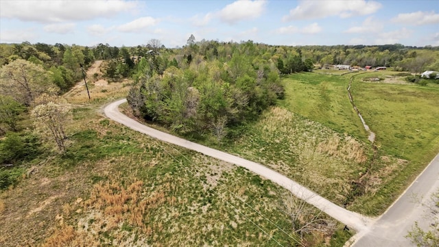 birds eye view of property featuring a view of trees