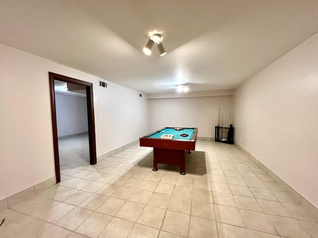 recreation room featuring light tile patterned floors, visible vents, and billiards