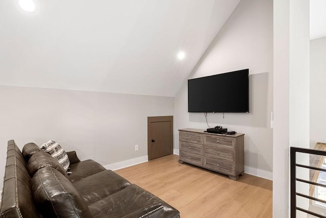 48 Hasty Hill Rd, Lynchburg, TN 37352 - living room featuring light wood-style floors, baseboards, lofted ceiling, and recessed lighting