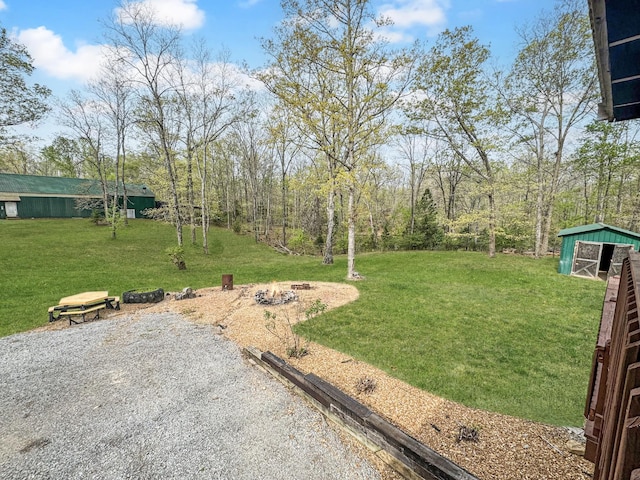 130 Wayne Threatt Rd, Dover, TN 37058 - view of yard with an outdoor structure and a fire pit