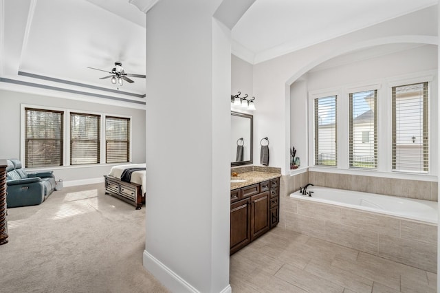 4029 Kings Camp Pass, Arrington, TN 37014 - ensuite bathroom featuring a garden tub, vanity, ceiling fan, and connected bathroom