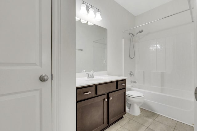 full bathroom with vanity, toilet, tub / shower combination, and tile patterned floors