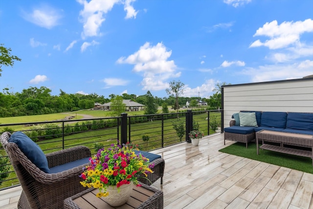 wooden deck featuring an outdoor living space