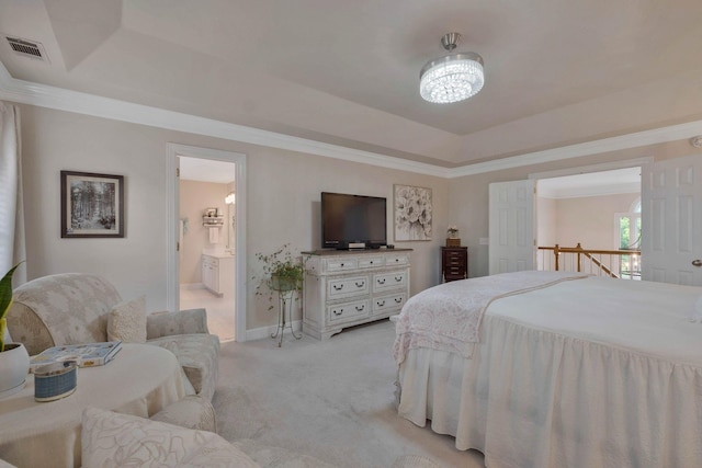 2105 Chels Way, Old Hickory, TN 37138 - bedroom featuring ensuite bathroom, visible vents, baseboards, a raised ceiling, and light colored carpet
