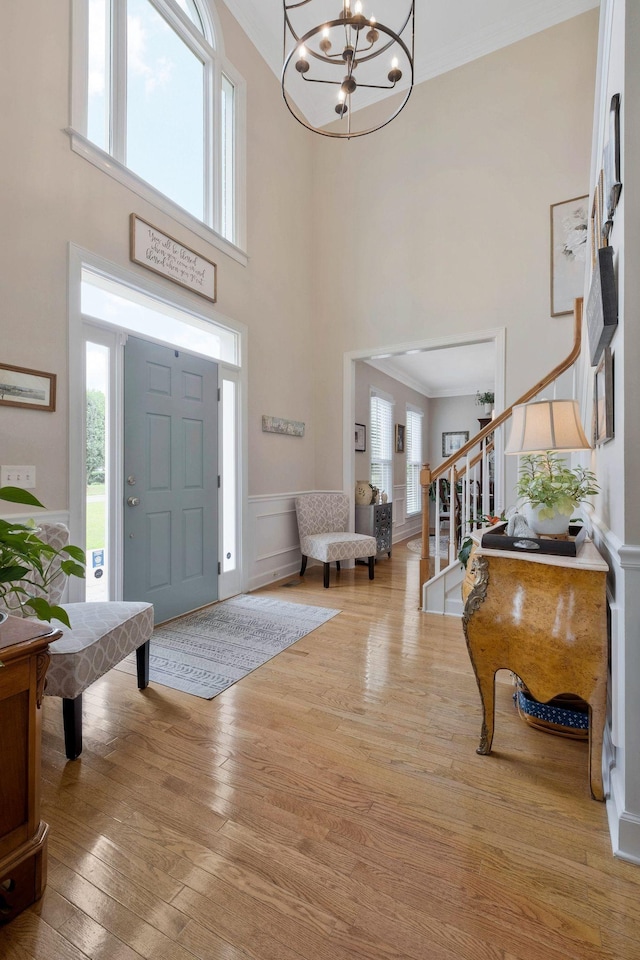 2105 Chels Way, Old Hickory, TN 37138 - entrance foyer with stairs, a high ceiling, a chandelier, and plenty of natural light