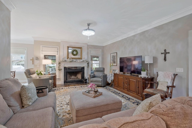 2105 Chels Way, Old Hickory, TN 37138 - living room featuring a premium fireplace, a wealth of natural light, and ornamental molding
