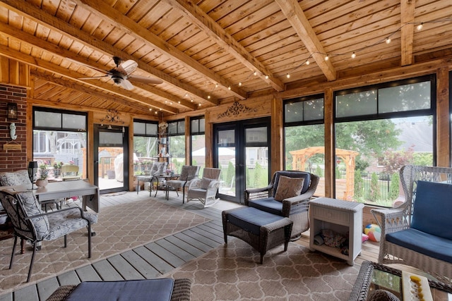 2105 Chels Way, Old Hickory, TN 37138 - sunroom / solarium featuring french doors, beam ceiling, wood ceiling, and hardwood / wood-style flooring