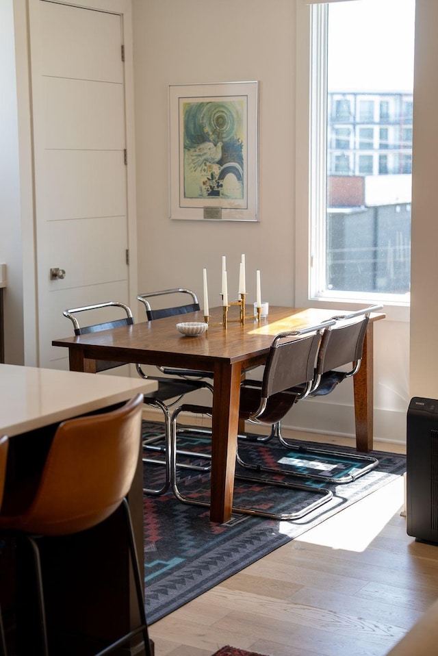 dining area with wood finished floors