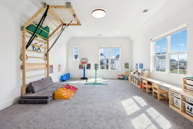 5734 Willoughby Way, Murfreesboro, TN 37129 - recreation room with vaulted ceiling, carpet floors, and visible vents
