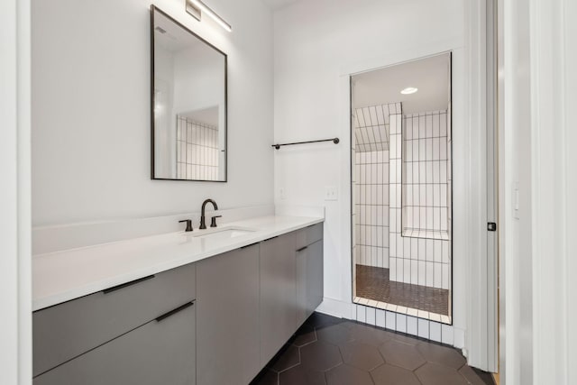 5734 Willoughby Way, Murfreesboro, TN 37129 - bathroom with vanity, a walk in shower, and tile patterned floors
