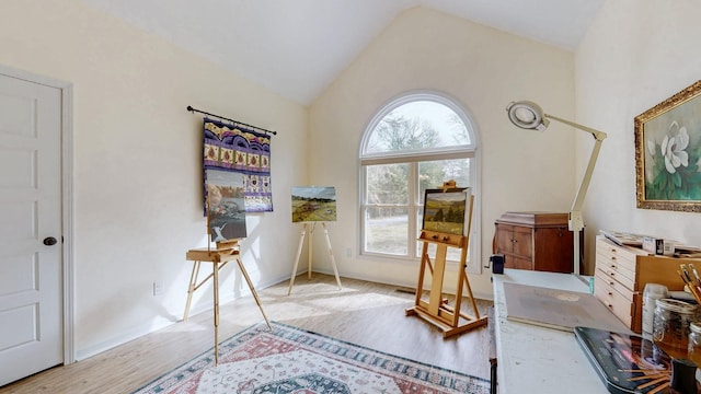 interior space featuring vaulted ceiling and wood finished floors