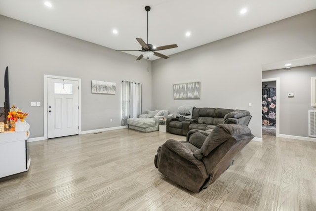 855 Sneed Blvd, Lafayette, TN 37083 - living area with baseboards, light wood-style flooring, a ceiling fan, and recessed lighting