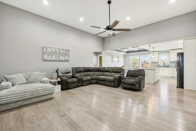 855 Sneed Blvd, Lafayette, TN 37083 - living room featuring light wood-type flooring, a ceiling fan, and recessed lighting