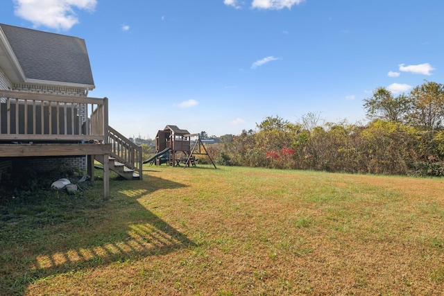 855 Sneed Blvd, Lafayette, TN 37083 - view of yard with a playground, a wooden deck, and stairs