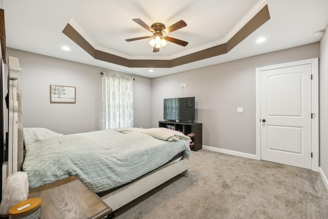 855 Sneed Blvd, Lafayette, TN 37083 - carpeted bedroom featuring ornamental molding, recessed lighting, a ceiling fan, a raised ceiling, and baseboards