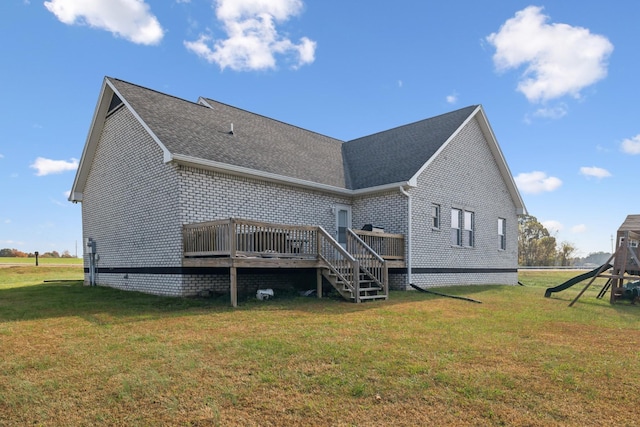 855 Sneed Blvd, Lafayette, TN 37083 - back of house featuring brick siding, a yard, roof with shingles, and a deck