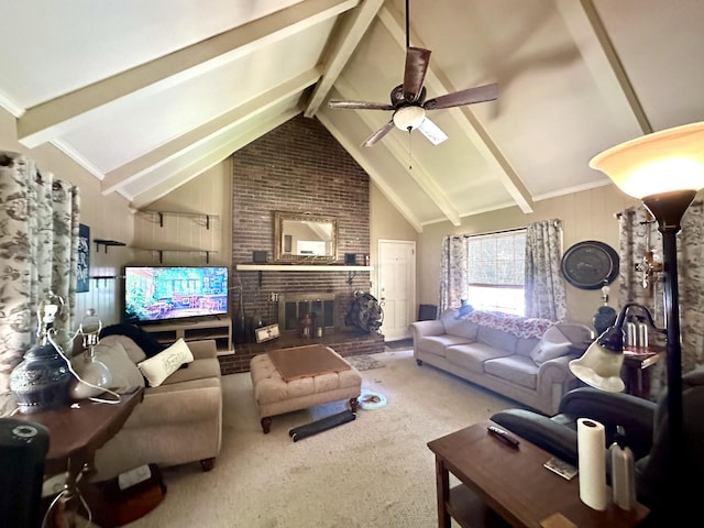 2311 Center Point Rd, Hendersonville, TN 37075 - carpeted living area featuring a ceiling fan and a brick fireplace