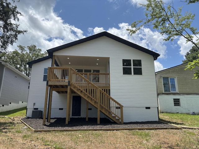 3313 Parker Ln, Chattanooga, TN 37419 - back of house with crawl space, stairs, a wooden deck, and cooling unit