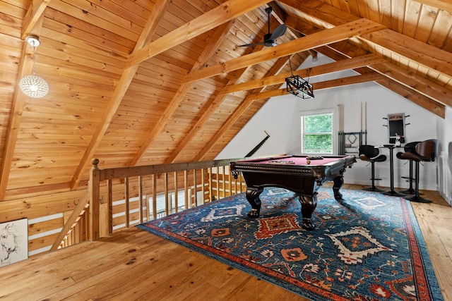 1708 Sugar Ridge Rd, Spring Hill, TN 37174 - rec room featuring hardwood / wood-style flooring, wood ceiling, and billiards table