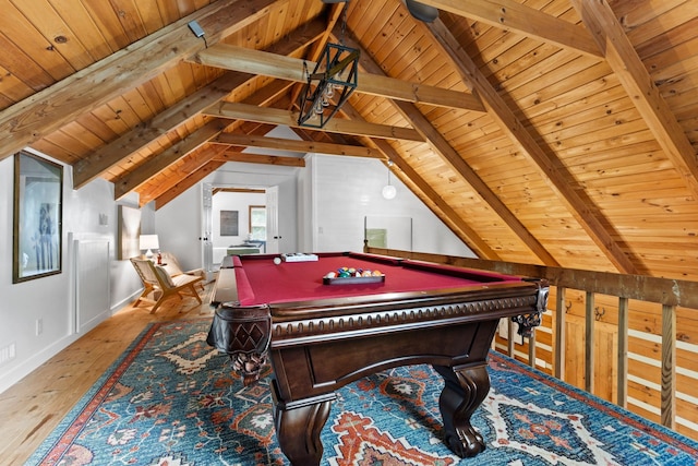 1708 Sugar Ridge Rd, Spring Hill, TN 37174 - rec room with hardwood / wood-style floors, wooden ceiling, baseboards, and billiards