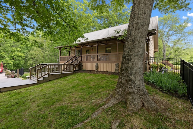 1708 Sugar Ridge Rd, Spring Hill, TN 37174 - rear view of property featuring metal roof, stairs, and a deck