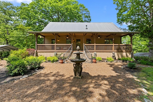 1708 Sugar Ridge Rd, Spring Hill, TN 37174 - chalet / cabin featuring ceiling fan, metal roof, and a porch