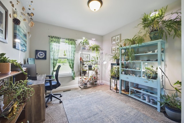 home office featuring baseboards and carpet floors