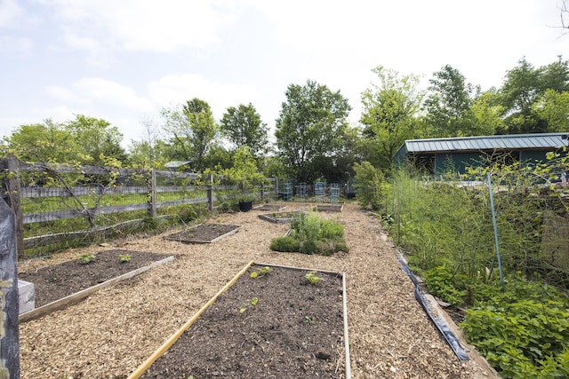 view of yard featuring a vegetable garden and fence