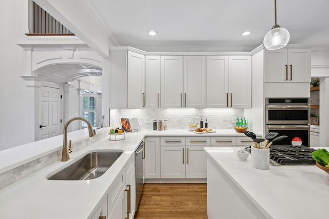 1207 Mullberry Ct, Murfreesboro, TN 37130 - kitchen with white cabinetry, stainless steel appliances, pendant lighting, and a sink