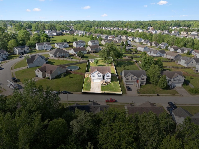 aerial view of residential area with property parcel outlined