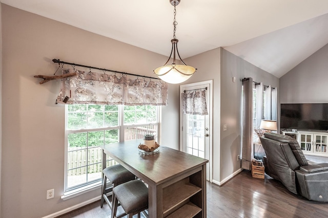 1040 Mansker Farm Blvd, Hendersonville, TN 37075 - dining room featuring healthy amount of natural light, baseboards, dark wood-style flooring, and lofted ceiling