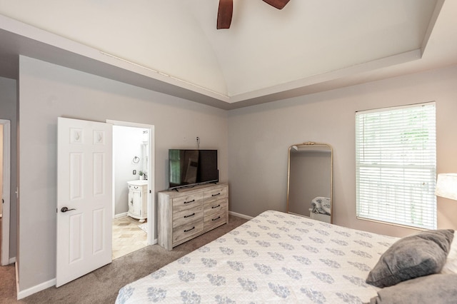 1040 Mansker Farm Blvd, Hendersonville, TN 37075 - carpeted bedroom with connected bathroom, a ceiling fan, baseboards, and high vaulted ceiling