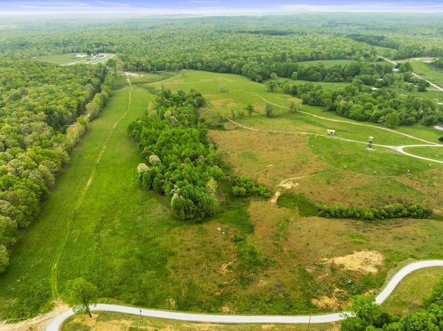 aerial view featuring a rural view and a view of trees