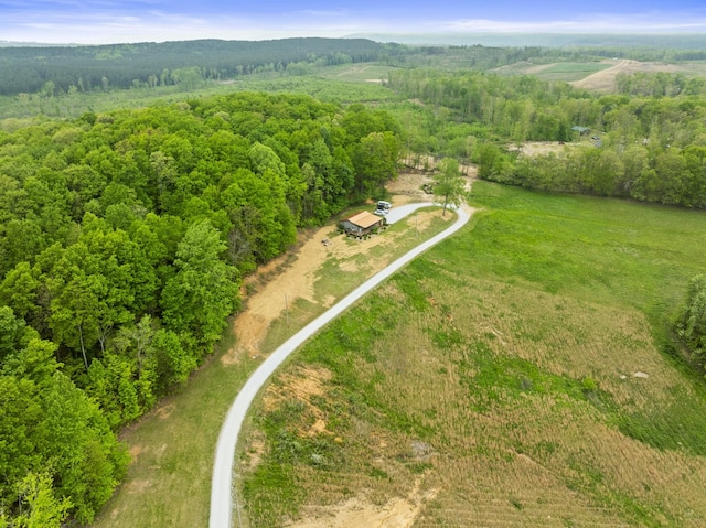 bird's eye view featuring a forest view