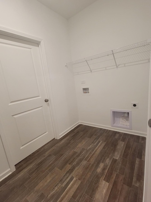 washroom with laundry area, washer hookup, dark wood-type flooring, and hookup for an electric dryer