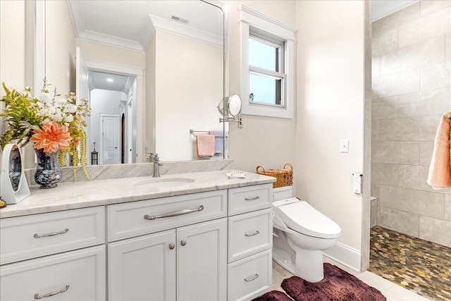 1520 Raulston Falls Rd, Jasper, TN 37347 - full bath featuring toilet, walk in shower, visible vents, vanity, and crown molding