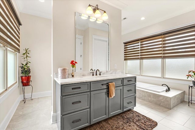 1520 Raulston Falls Rd, Jasper, TN 37347 - full bath featuring vanity, ornamental molding, tile patterned floors, baseboards, and a bath