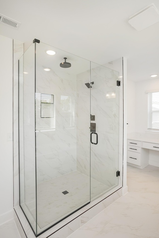 135 W Cassa Way, Mount Juliet, TN 37122 - bathroom with a marble finish shower, recessed lighting, and marble finish flooring