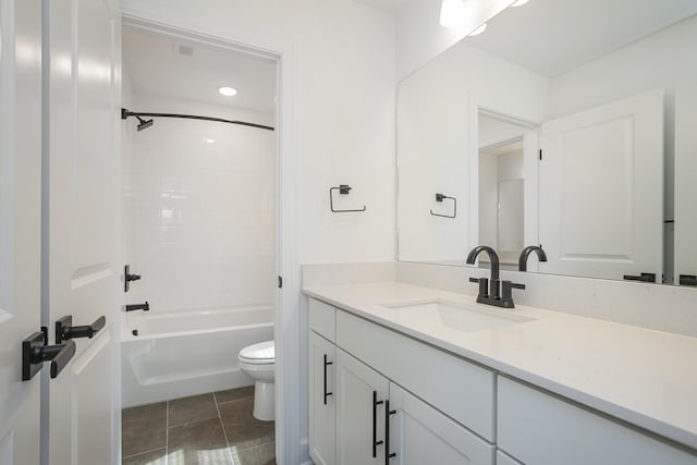 135 W Cassa Way, Mount Juliet, TN 37122 - bathroom with toilet, vanity, tile patterned floors, shower / bath combination, and recessed lighting