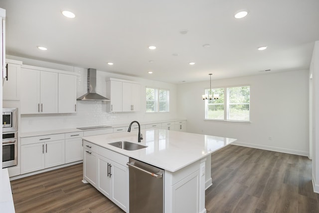 135 W Cassa Way, Mount Juliet, TN 37122 - kitchen with wall chimney range hood, a sink, appliances with stainless steel finishes, healthy amount of natural light, and recessed lighting