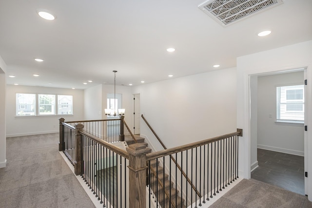 136 W Cassa Way, Mount Juliet, TN 37122 - hall featuring an upstairs landing, recessed lighting, a chandelier, baseboards, and carpet flooring