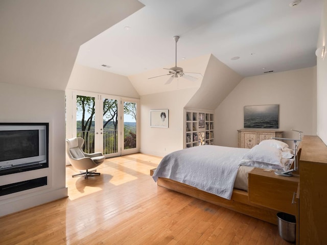 1229 Vintage Pl, Nashville, TN 37215 - bedroom featuring access to exterior, hardwood / wood-style floors, ceiling fan, and vaulted ceiling