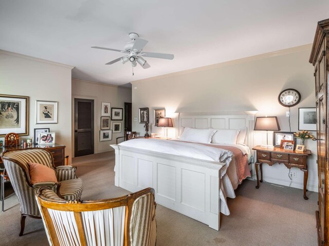 1229 Vintage Pl, Nashville, TN 37215 - carpeted bedroom featuring crown molding and a ceiling fan