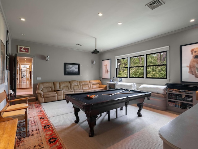 1229 Vintage Pl, Nashville, TN 37215 - game room with crown molding, recessed lighting, and billiards