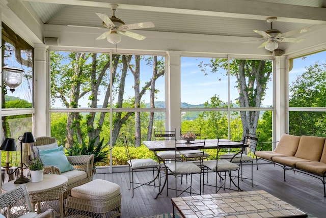 1229 Vintage Pl, Nashville, TN 37215 - sunroom / solarium with a ceiling fan, wood-type flooring, outdoor dining space, and vaulted ceiling