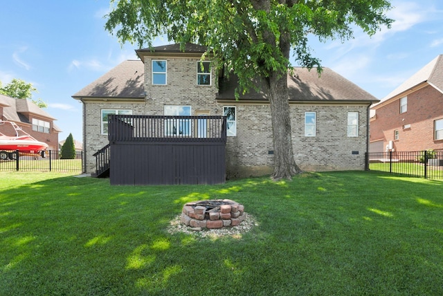 2078 Autumn Ridge Way, Spring Hill, TN 37174 - rear view of property with brick siding, a fire pit, stairs, a deck, and roof with shingles