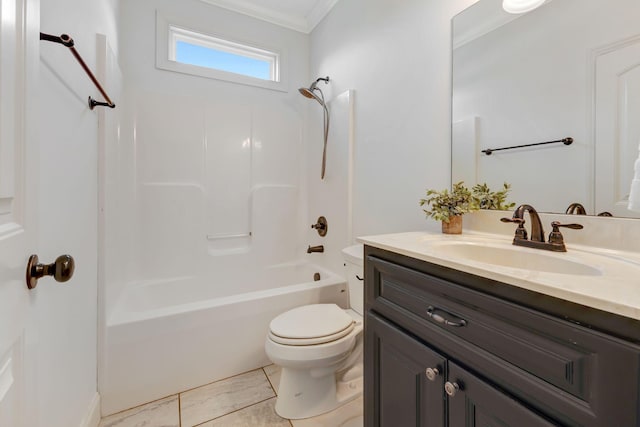 2078 Autumn Ridge Way, Spring Hill, TN 37174 - bathroom with vanity, toilet, ornamental molding, and bathtub / shower combination