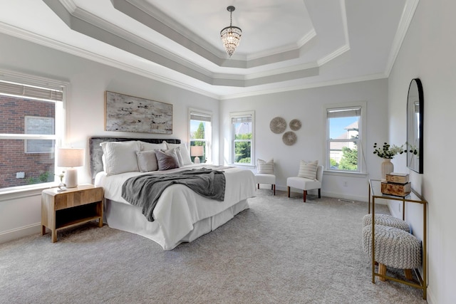 2078 Autumn Ridge Way, Spring Hill, TN 37174 - bedroom with multiple windows, ornamental molding, a raised ceiling, and light colored carpet
