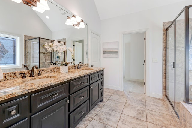 2078 Autumn Ridge Way, Spring Hill, TN 37174 - full bath with double vanity, a stall shower, and high vaulted ceiling