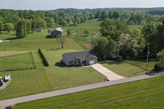 aerial view featuring a rural view